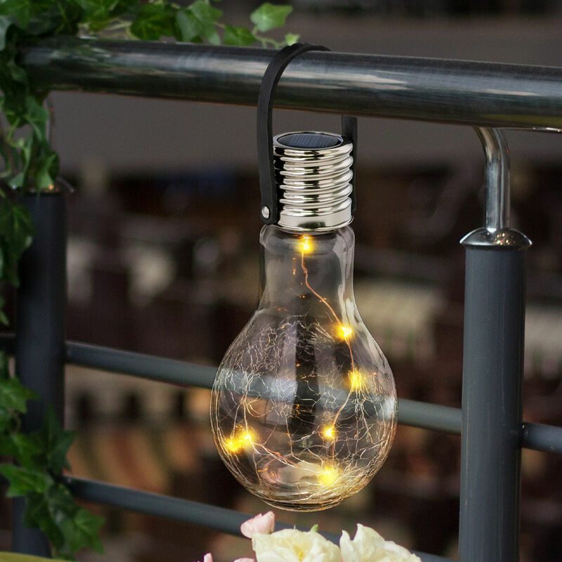 Etc-shop - Lampe suspendue de plafond de patio en verre craquelé de conception d'ampoule de suspension extérieure solaire de LED