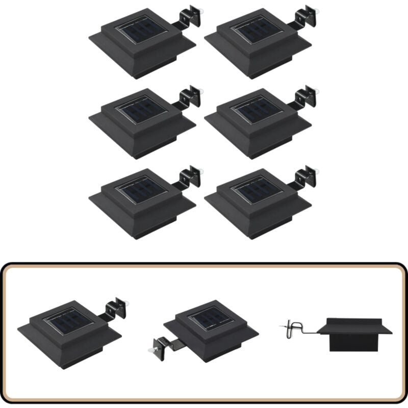 Lampe solaire à led carrée d'extérieur 6 pcs 12 cm Noir - Lampes Solaires Exterieures - Éclairage Solaire - Lumières Led Extérieures - Luminaires