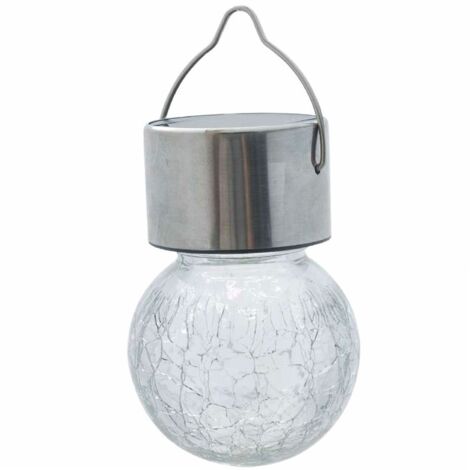 Lampe solaire à suspendre multicolore – Boule en verre craquelé 6 cm – Base inox – Éclairage LED étanche IP44 – Koopman International