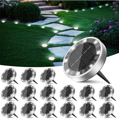 Lampe Solaire Au Sol Jardin Lot de 16, Lumiere Solaire Exterieur 8 LED, Étanche Spot Solaire Extérieur, Eclairage Solar pour Terrasse Allée Chemins Pelouse Cour Outdoor Garden, Blanc Froid