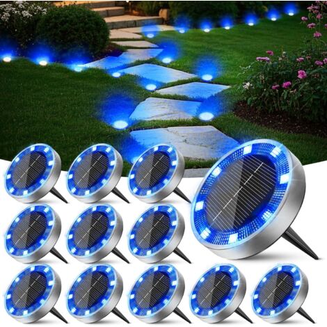 Lampe Solaire Au Sol Lot de 12, Lumiere Solaire Exterieur Jardin 8 LED, Étanche Spot Solaire Extérieur, Eclairage Solaires pour Terrasse Allée Chemins Pelouse Cour Piscine, Bleu