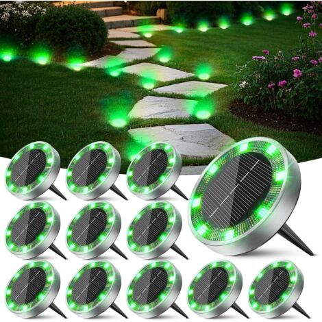 Lampe Solaire Au Sol Lot de 12, Lumiere Solaire Exterieur Jardin 8 LED, Étanche Spot Solaire Extérieur, Eclairage Solaires pour Terrasse Allée Chemins Pelouse Cour Piscine, Vert