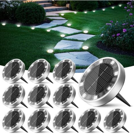 Lampe Solaire Au Sol Lot de 12, Lumiere Solaire Exterieur Jardin 8 LED, Étanche Spot Solaire Extérieur, Eclairage Solaires pour Terrasse Allée Chemins Pelouse Cour Piscine[Blanc Froid]