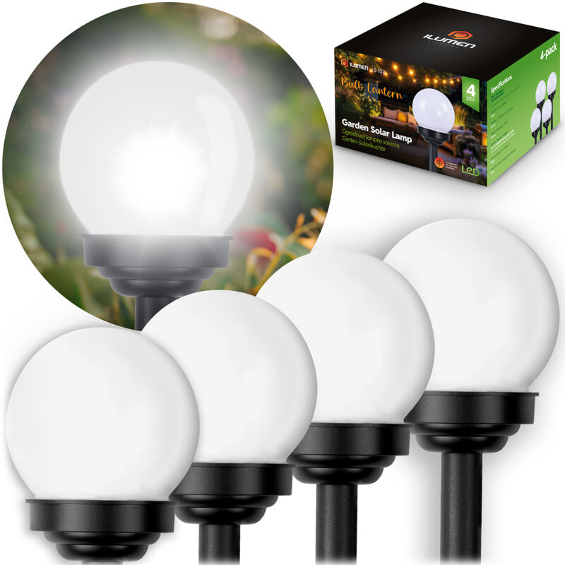Lampe solaire, boule blanche, 4 pcs. Ilumen LS-102