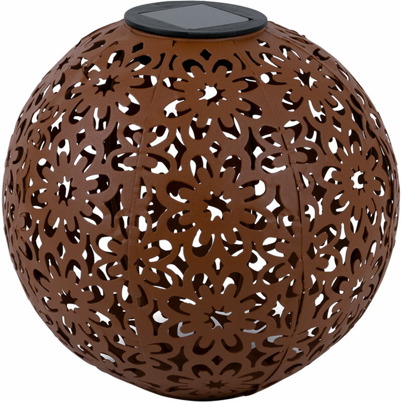 Lampe Solaire Boule Extérieure Décoration Jardin Solaire Lumière Solaire Piquet de Sol Rouille, Poinçonnage Décoratif Floral, Métal, led Blanc Chaud,