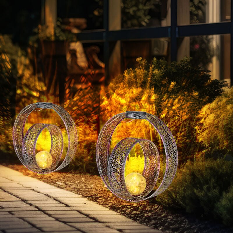 Lampe solaire boule orientale décorative lumière jardin solaire lampe solaire métal pour extérieur, verre craquelé, piquet de sol, 1x led 0,06W blanc