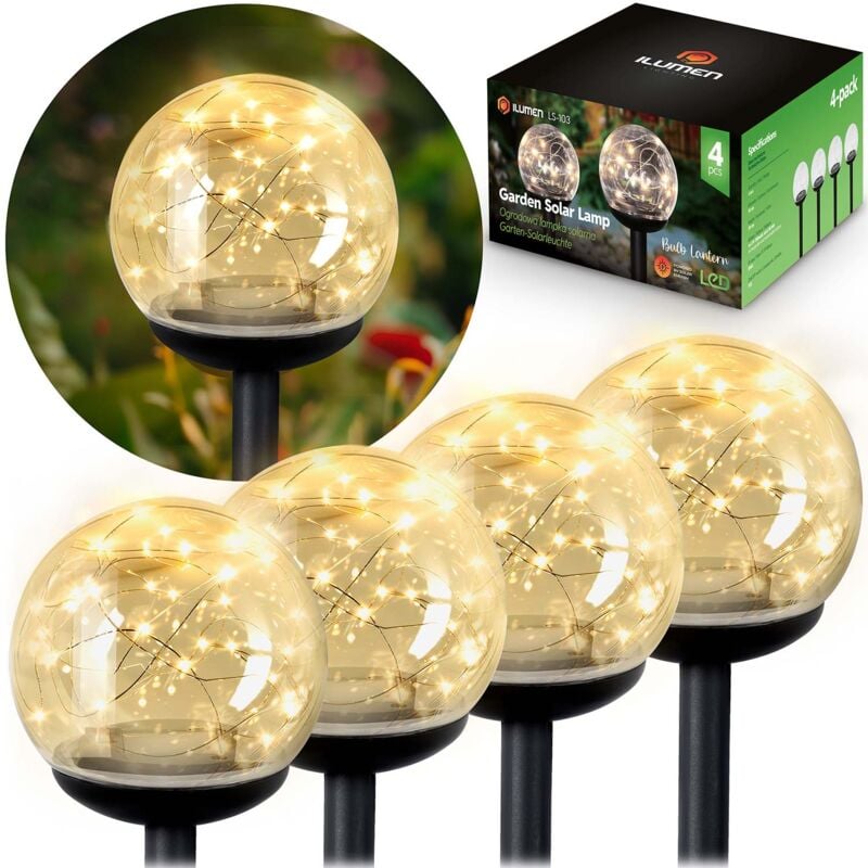 Lampe solaire, boule transparente, 4 pcs. Ilumen LS-103