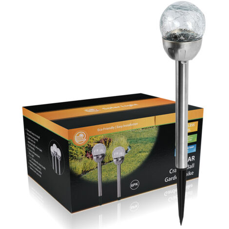 Lampe Solaire Boule Verre Craquelé 6cm, Acier Inoxydable, Lumière Blanche et Couleur, Lot de 6, Étanche Jardin