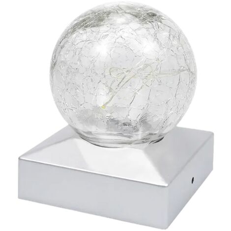 Lampe Solaire Boule Verre Craquelé pour Poteau, Lumière Blanche, Étanche, Décoration Jardin Extérieur Clôture
