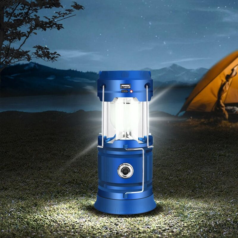 Lampe Solaire Camping Rechargeable, USB Lanterne Camping Portable Luminosité Réglable, 2 Modes d'éclairage Lumière Tente Gadgets pour Camping