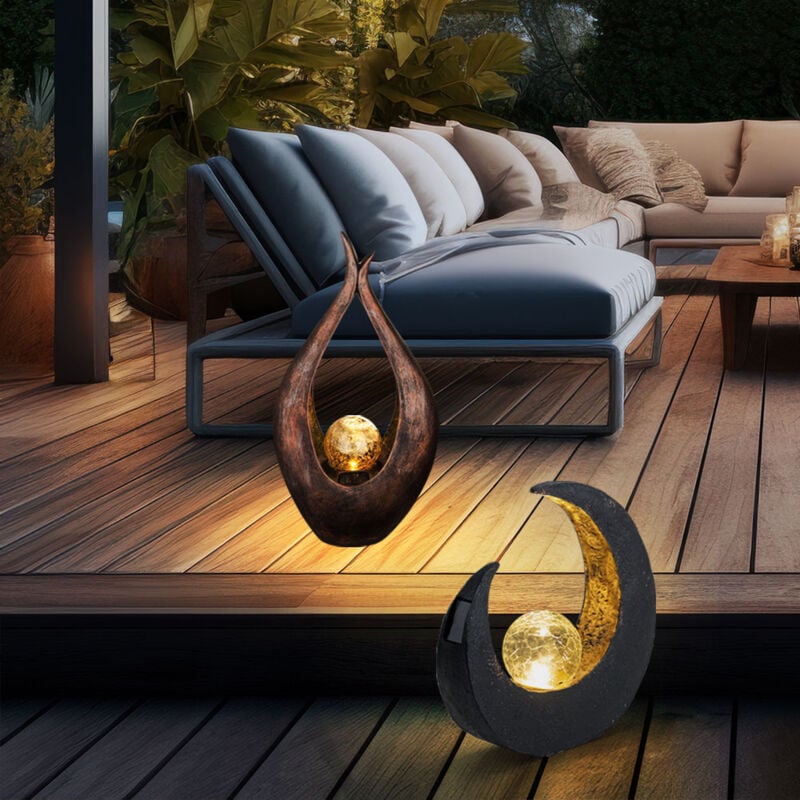 Lampe Solaire Croissant de Lune Sculpture Solaire Lumière Extérieure Décoration de Jardin Lampe Solaire, Sphère Verre Cassé Optique, Ampoules LED,