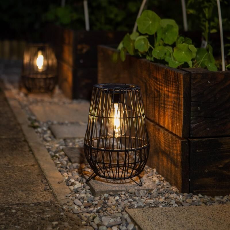 Lampe solaire décorative vintage structure métal h 30 cm éclairage blanc chaud 20 lumens