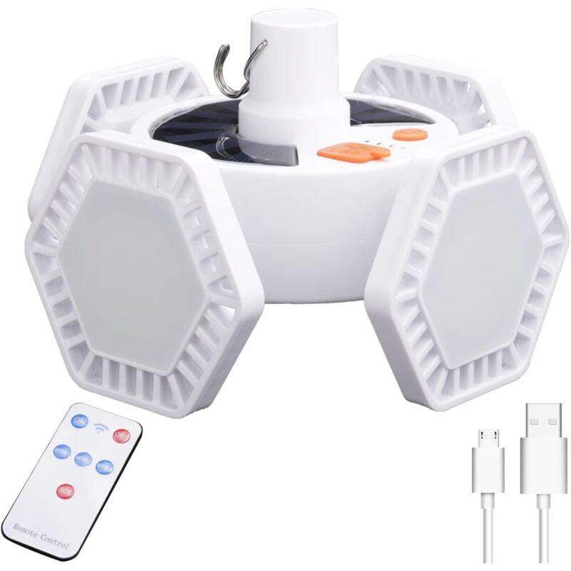 Lampe solaire de camping à 169 LED - Pliable - Avec télécommande - Rechargeable par USB - 5 modes IPX5 - Étanche à 360 ° - Pour randonnée, jardin,