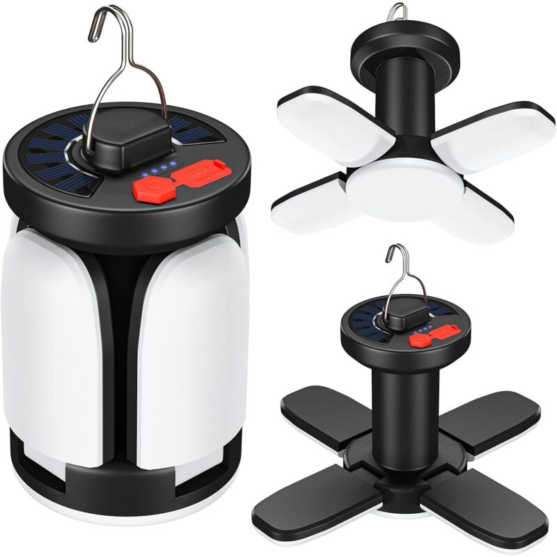 Lampe solaire de camping LED Lanterne de camping avec 6 modes SOS étanche USB rechargeable portable à piles Lampe de camping Lampe de tente pour