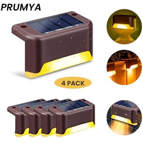Lampe solaire de clôture PRUMYA - Étanche - 4 Pack - LED intégrée - PVC et ABS - Marron