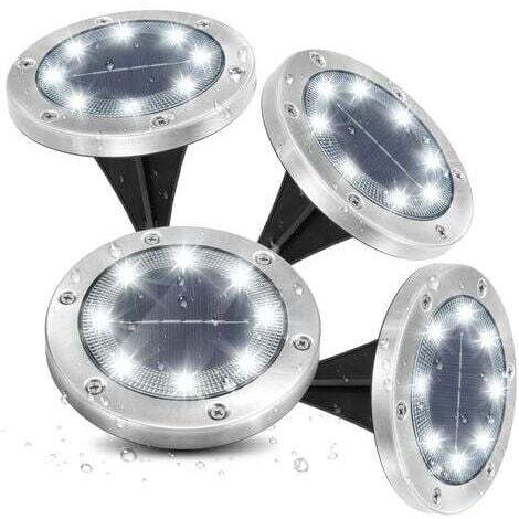 Lampe Solaire de Jardin 8 LED 6000K Blanc Froid Imperméable IP65 Spot Encastrable Extérieur Sol Jardin Lot de 4