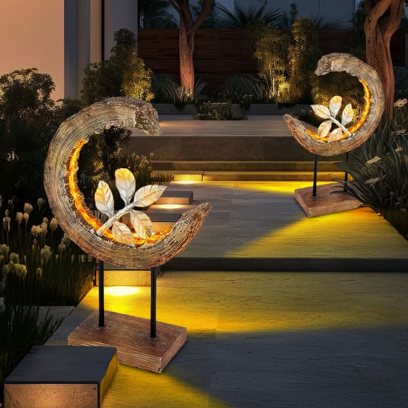 Lampe solaire de jardin aspect bois, décoration de jardin, lampe solaire lune pour l'extérieur, branche argentée, led 3000K blanc chaud, LxH 24x52