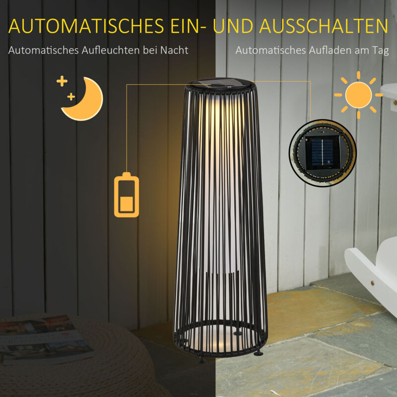 Lampe Solaire de Jardin avec Capteur de Lumière Automatique, IP44 Étanche et LED, Noir 21.5x21.5x61 cm, Éclairage Extérieur Autonome pour Terrasse et