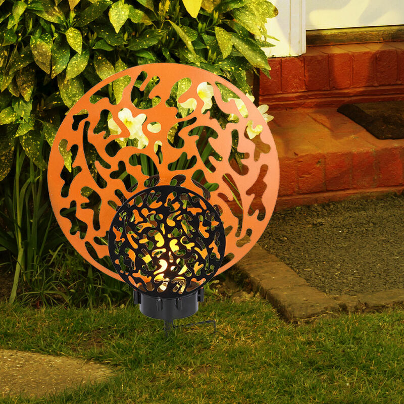 Lampe solaire de jardin dorée avec piquet de terre, effet lumineux, métal noir, led blanc chaud, LxlxH 30x10x41 cm