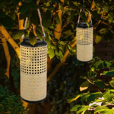 Lanterne solaire d'extérieur sur pied décoration de jardin solaire  décoration balcon lampes solaires jardin chanvre, à suspendre ou à poser,  LED blanc chaud, DxH 16,5x40,5 cm