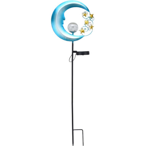 Lampe solaire de jardin étanche en fer avec verre craquelé, décorative en forme de lune et d'étoile, pour cour et allées