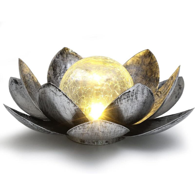 Sunxury - Lampe solaire de jardin extérieur Lotus, décoration de jardin extérieur Lotus avec globe en verre craquelé, cadeaux de jardin pour femmes