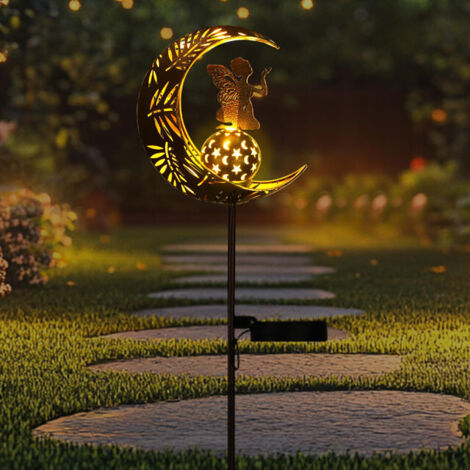 Lampe Solaire de Jardin LED Décorative Extérieure - Motif Lune et Fée en Métal Étanche IP65 - Éclairage d'Ambiance pour Allée, Terrasse et Pelouse