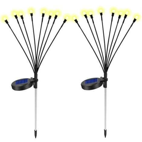 Lampe solaire de jardin, lot de 2, 8 LED, effet luciole, étanche, blanc chaud