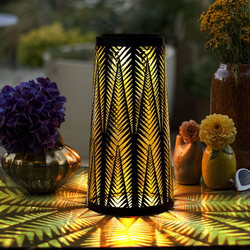 Lampe solaire de table à l'extérieur Table lumineuse solaire pour l'extérieur Lanterne solaire balcon noir, colonne avec effet lumineux, intérieur