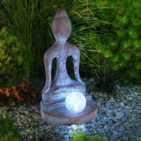 Lampe solaire LED figure de Bouddha avec boule de verre craquelée  décoration terrasse jardin, changement de