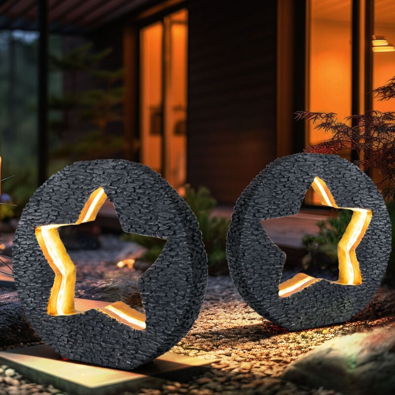 Lampe solaire décoration de jardin pour l'extérieur Décoration de table lampe solaire pierre dorée optique étoile, ronde grise, led blanc chaud, LxH