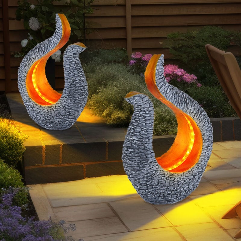 Lampe solaire décoration de jardin sculpture solaire aspect pierre lampe solaire design or, gris, LED blanc chaud, LxlxH 23,5x11x34,5 cm, lot de 2
