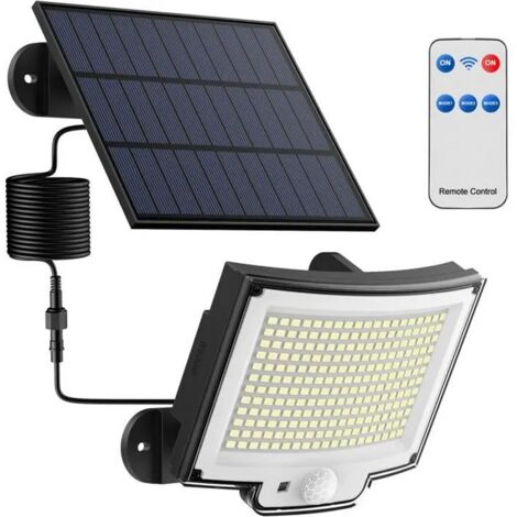 Lampe solaire - Détecteur de présence pour terrasse, garage ou rue - 228 LED - Détecteur de présence - 3 modes - Étanchéité IP67