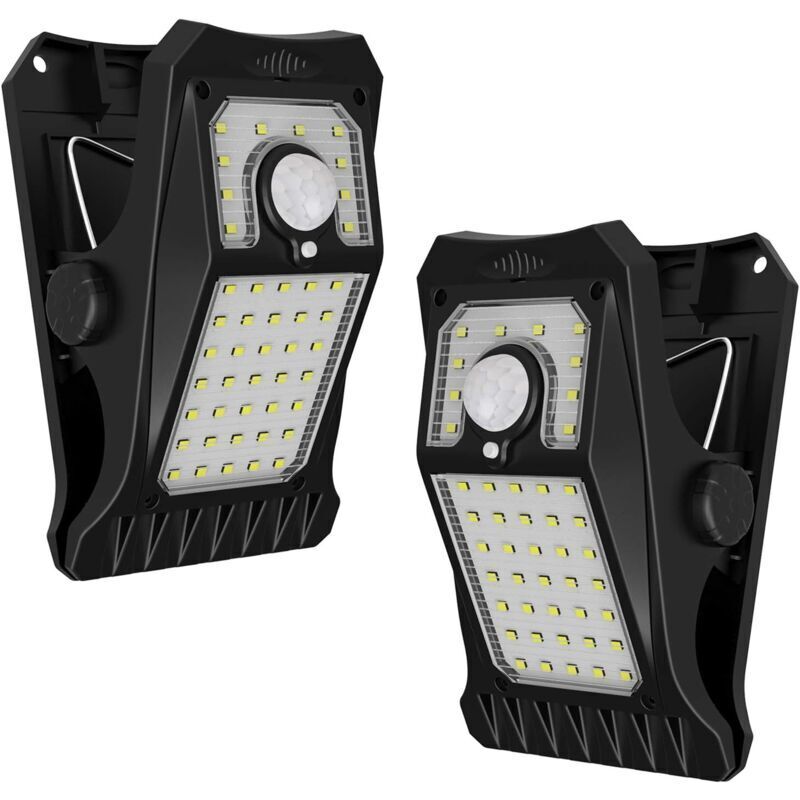 Lampe solaire d'extérieur 45 LED avec détecteur de mouvement et pince, 3 modes et 3 méthodes de montage, éclairage de sécurité étanche IP65 pour