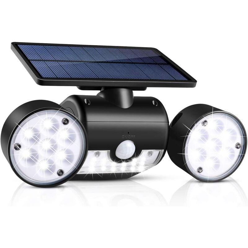 Lampe solaire d'extérieur, applique murale solaire étanche à led Crea 30 avec projecteur double tête, veilleuse de sécurité rotative à 360 degrés