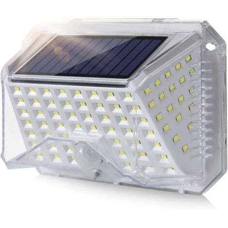 Lampe solaire d'extérieur avec détecteur de mouvement, étanche IP65, 3 modes, convient aux jardins, garages, abris de voiture, blanche.