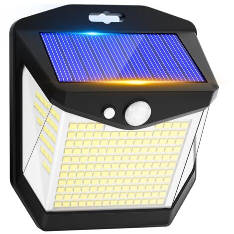 Lampe solaire d'extérieur avec détecteur de mouvement, étanche IP65, 3 modes, éclairage à 270°, lumière blanche froide 10 000 K, pour jardin et garage