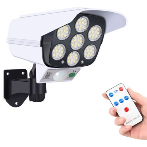 Lampe solaire d'extérieur avec détecteur de mouvement, fausse caméra de sécurité, applique murale solaire, lampe de jardin, 3 modes d'éclairage, étanche IP65, pour porche, jardin, terrasse, allée