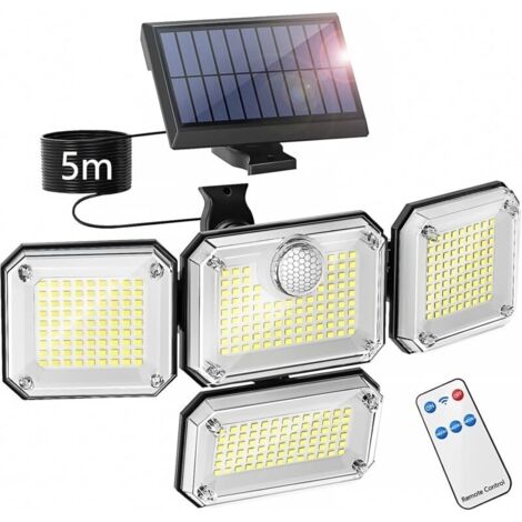 Lampe solaire d'extérieur avec détecteur de mouvement, projecteur LED de sécurité étanche IP65, 3 modes d'éclairage et 4 têtes d'éclairage réglables