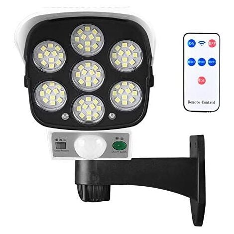Lampe solaire d'extérieur avec détecteur de mouvement sans fil et caméra de sécurité factice IP66 étanche 77 LED lampe murale spot pour cour, jardin, terrasse, garage, allée,AAFGVC