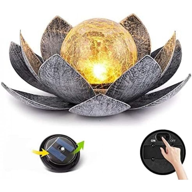 Gotrays - Lampe solaire d'extérieur - Décoration de jardin - Décoration de jardin - Étanche - Fleurs de lotus - Décoration de jardin - Boule en verre