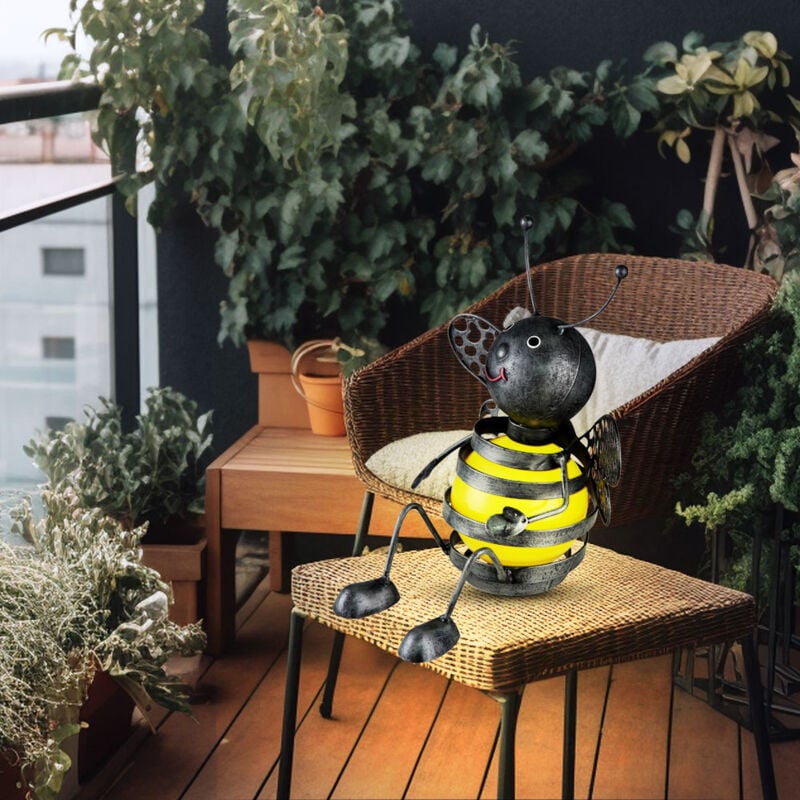 Lampe solaire d'extérieur en forme d'abeille, décoration d'abeille, figurines de jardin pour l'extérieur en métal, batterie noir jaune, 1x led 0,06