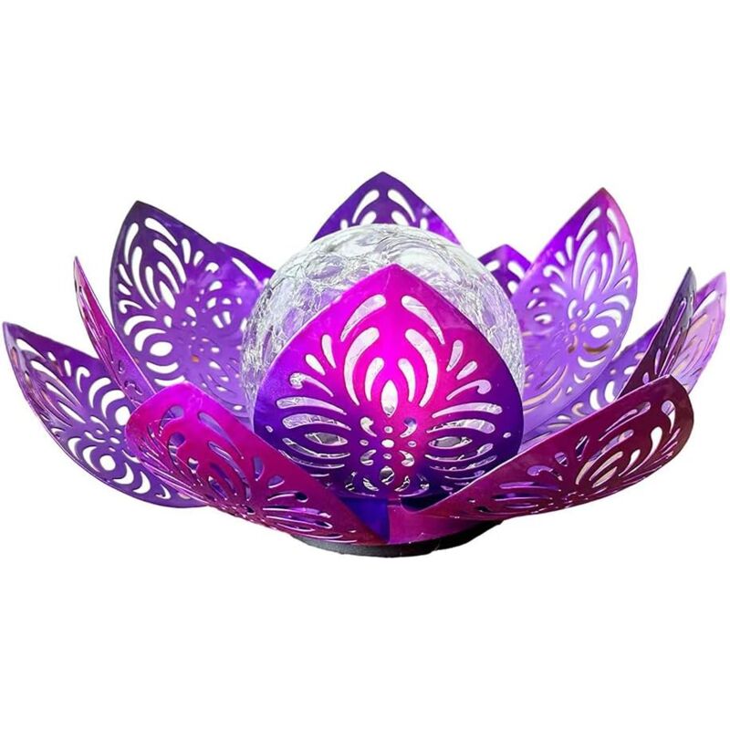 Lampe solaire d'extérieur en forme de lotus étanche avec boule de verre craquelé, lumière solaire de jardin en forme de fleur de lotus, blanc chaud,