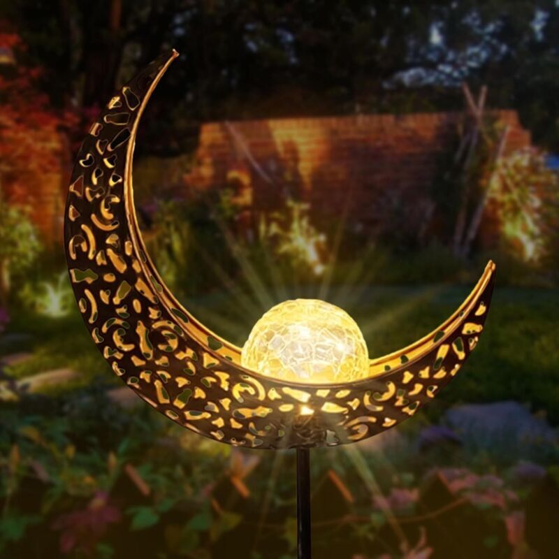 Lampe solaire d'extérieur en forme de lune et lanterne, décorations de jardin en résine avec lampadaire solaire