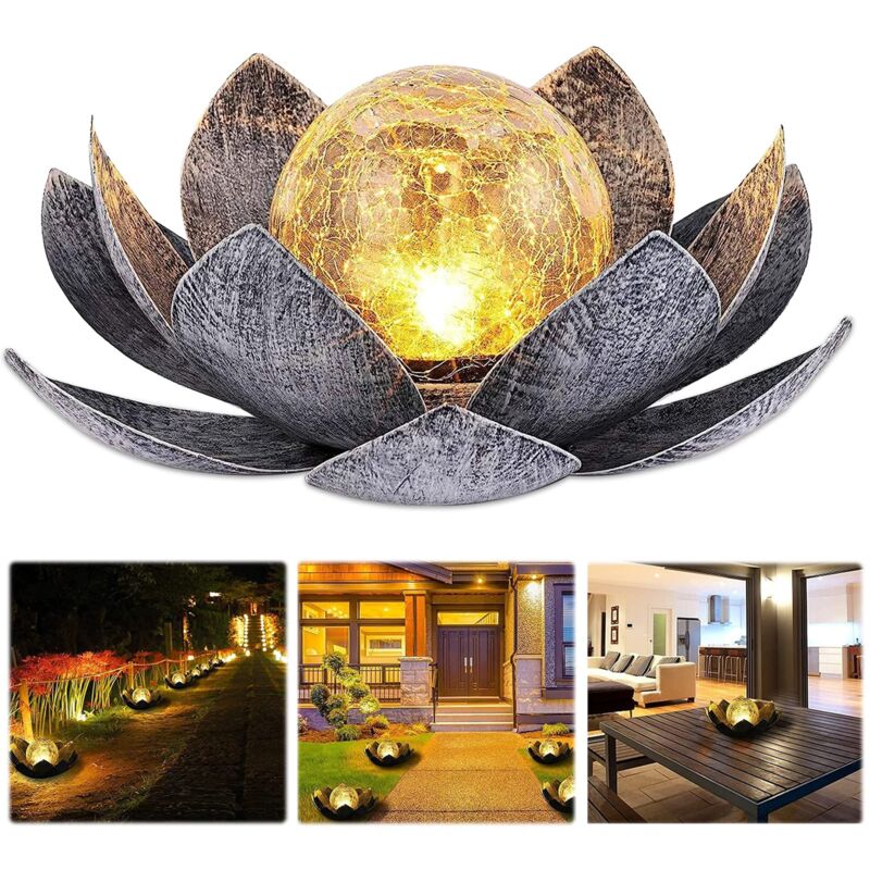 lampe solaire d'extérieur, fleur de lotus lanterne solaire avec des effets lumineux blanc chaud lumineux, IP44 étanche lampes solaires de jardin pour