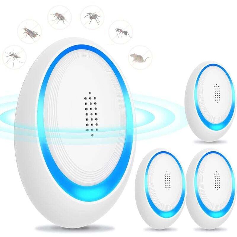 Lot de 4 répulsifs à ultrasons pour souris pour repousser les rats, les araignées, les moustiques, les souris et les cafards