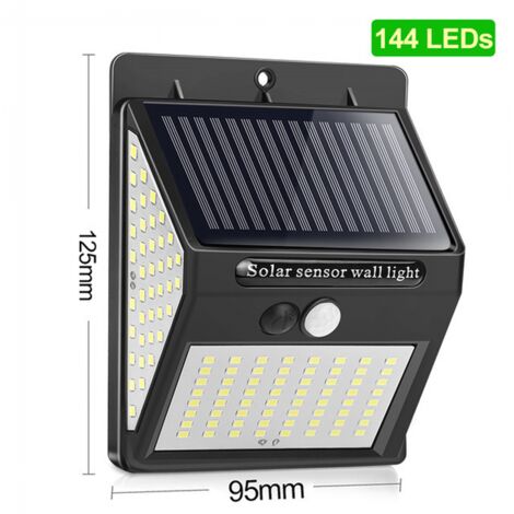 Lampe solaire d'extérieur, lampe solaire à détecteur de mouvement sur trois faces, éclairage extérieur, détecteur de présence - 144 LED