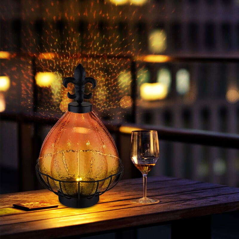 Lampe solaire d'extérieur, lampe solaire décorative, lampe de jardin, lampe de table, métal plastique verre orange jaune, 1x led 0,06W 3000K blanc