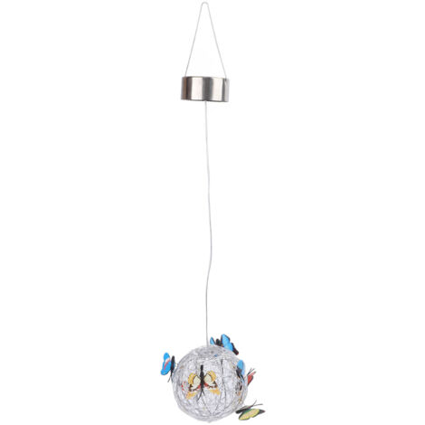 Lampe solaire d'extérieur, lampe solaire suspendue pour jardin, boule ronde avec papillon, décoration de jardin, veilleuse décorative, lumière blanche