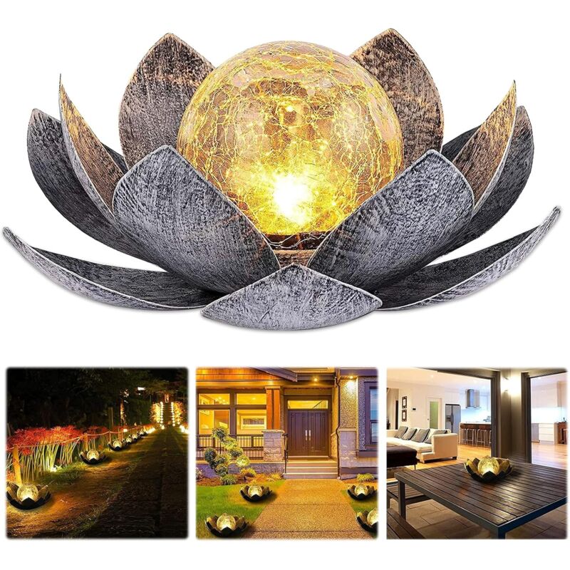 Lampe solaire d'extérieur, lanterne solaire Lotus avec effet de lumière blanche et chaude, lampe de jardin solaire étanche IP44, adaptée pour
